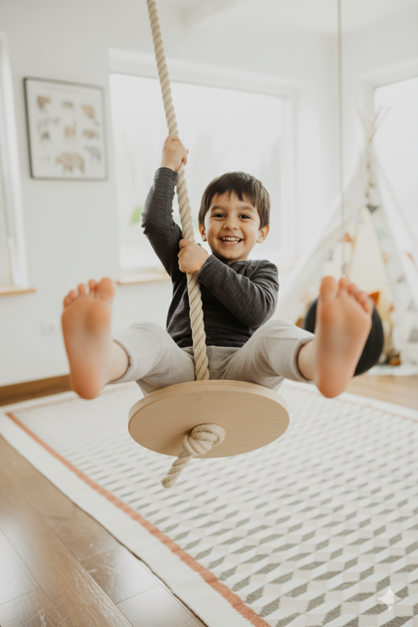 Handmade Wooden Rope Swing – Minimalist Indoor Seat for Kids