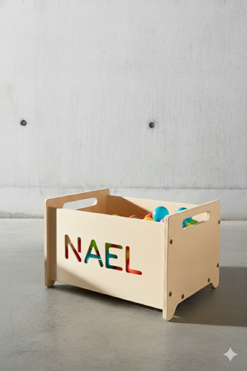 Montessori Wooden Toy Storage Box with Handles - Natural PlyWood Finish