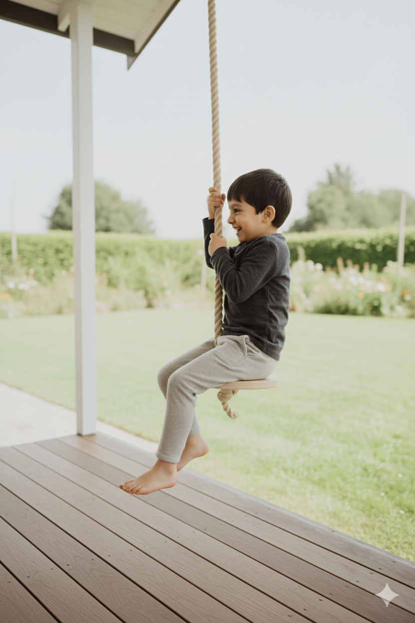 Handmade Wooden Rope Swing – Minimalist Indoor Seat for Kids